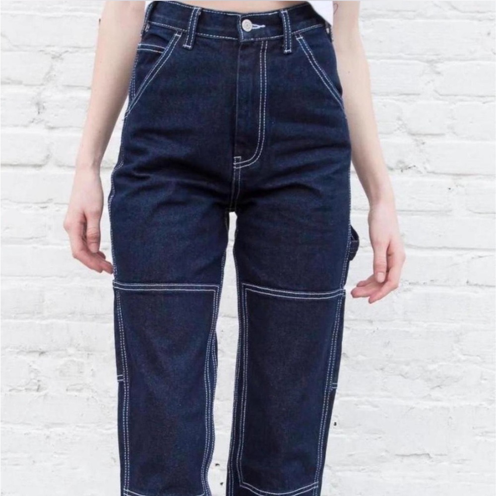 Brandy Melville High Waisted Carpenter Jeans Dark Washcloth